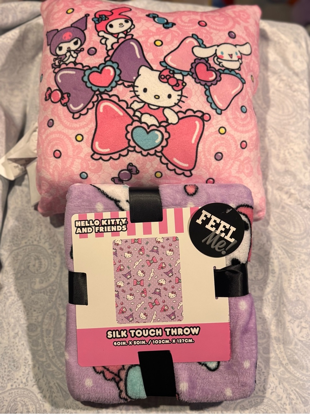 Hello Kitty Silk Touch Throw Blanket and Squishy Soft Matching Pillow